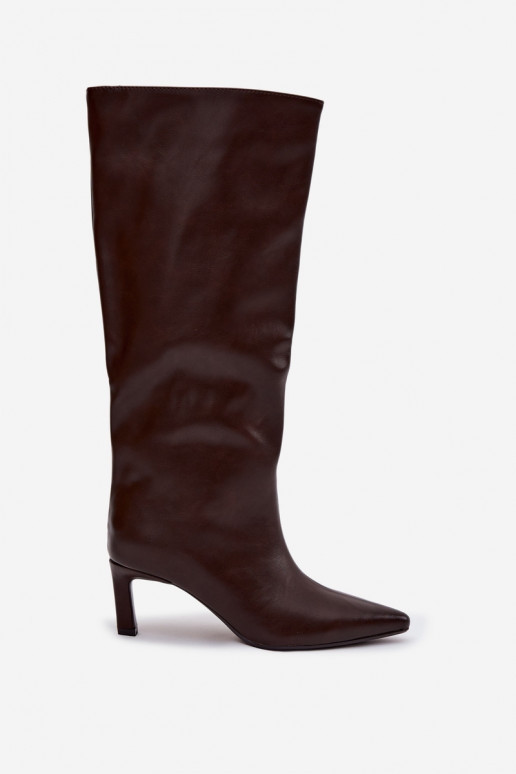 sieviešu garie zābaki  ar papēdi  Czekoladowe Olyvia