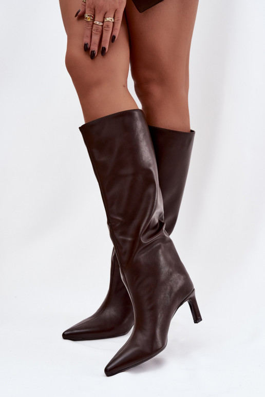 sieviešu garie zābaki  ar papēdi  Czekoladowe Olyvia