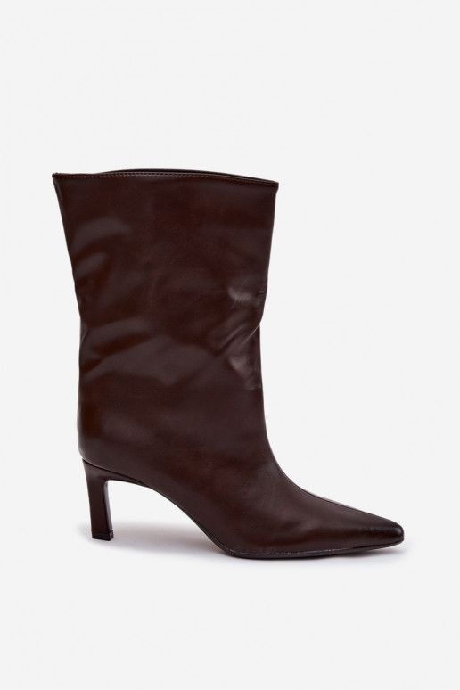  Sieviešu puszābaki ar papēdi no eko ādas Czekoladowe Norell