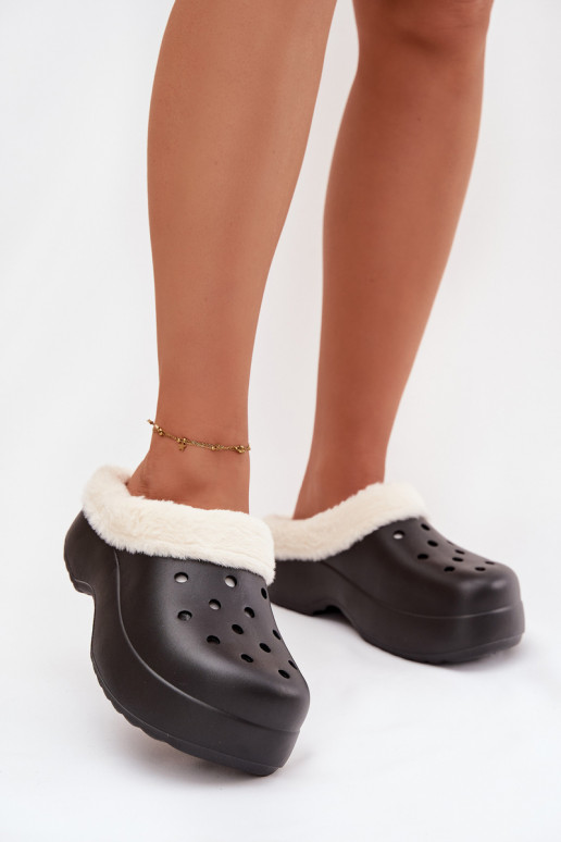 Vieglas čības uz pirksta sieviešu čības siltināti ar kažokādu Melns Palvine