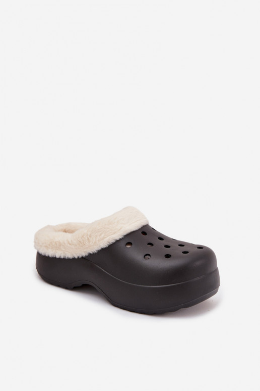 Vieglas čības uz pirksta sieviešu čības siltināti ar kažokādu Melns Palvine