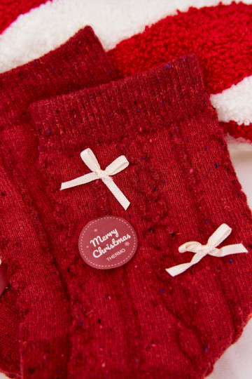 Zeķes  Christmas ar bantītēm Wełna  sarkanas krāsas