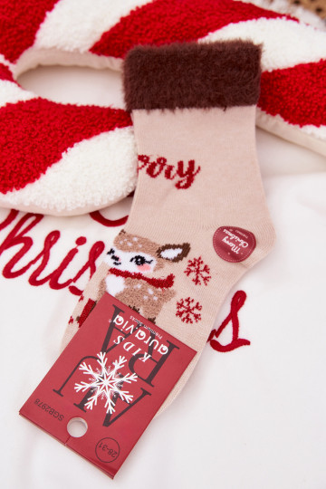 Ziemassvētku zeķes Bērnu apavi ar kažokādu  Wełna  smilšu krāsas 2