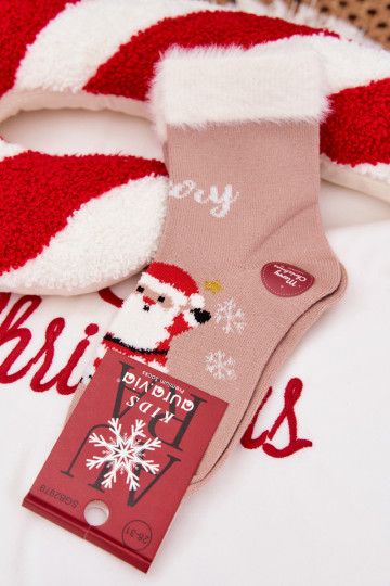 Ziemassvētku zeķes Bērnu apavi ar kažokādu I Santa Clausem Wełna  smilšu krāsas 2