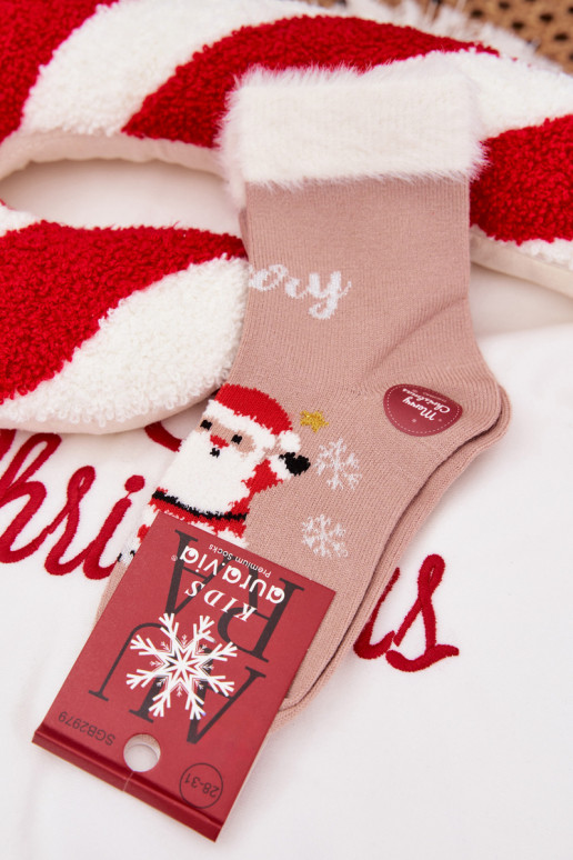 Ziemassvētku zeķes Bērnu apavi ar kažokādu I Santa Clausem Wełna  smilšu krāsas