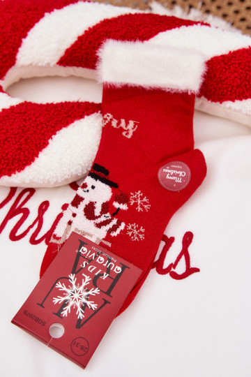 Ziemassvētku zeķes Bērnu apavi ar kažokādu I Bałwanem Wełna  sarkanas krāsas 2