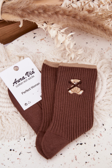 Kokvilnas zeķes ar svītrām  Czekoladowe 2