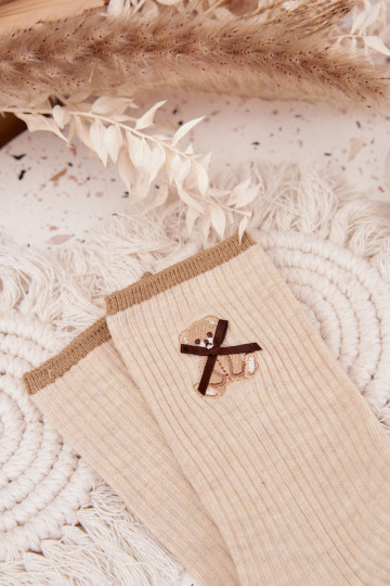 Kokvilnas zeķes ar svītrām  smilšu krāsas