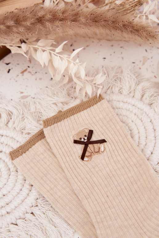 Kokvilnas zeķes ar svītrām  smilšu krāsas