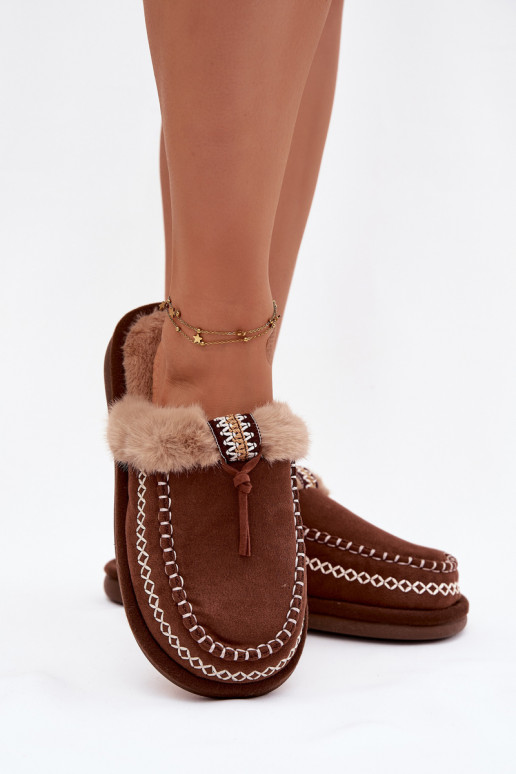 Čības  ar kažokādu I Haftem brūnas krāsas Perivelle