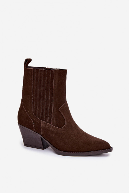 zamšādas kovboju stila puszābaki  ar papēdi siltināti Czekoladowe Dylira