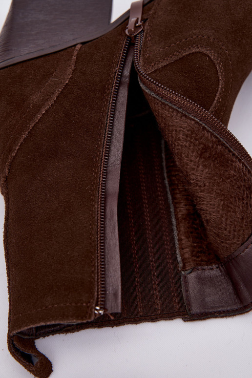 zamšādas kovboju stila puszābaki  ar papēdi siltināti Czekoladowe Dylira