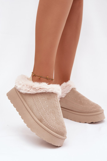 sniega apavi  ar platformu ar kažokādu I Przeszyciami Ziloņkaula krāsas Arelina 2