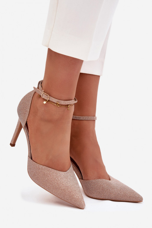 Spīdīgi augstpapēžu kurpes ar siksniņām Szampańskie Joranne