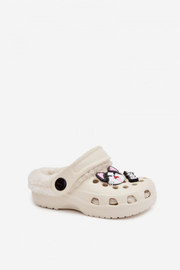 Vieglas čības uz pirksta Čības Bērnu apavi siltināti ar kažokādu Z Przypinkami ziloņkaula krāsas Cerelle