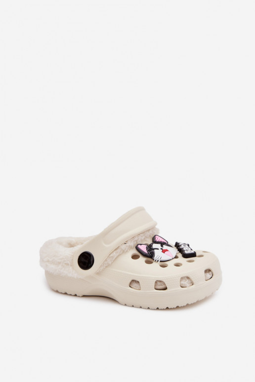 Vieglas čības uz pirksta Čības Bērnu apavi siltināti ar kažokādu Z Przypinkami ziloņkaula krāsas Cerelle