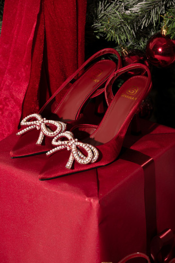 augstpapēžu kurpes ar bantītēm I Odkrytą Piętą bordo krāsas Derissa