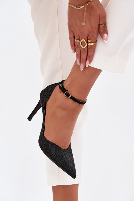 Spīdīgi augstpapēžu kurpes ar siksniņām melnas krāsas Joranne