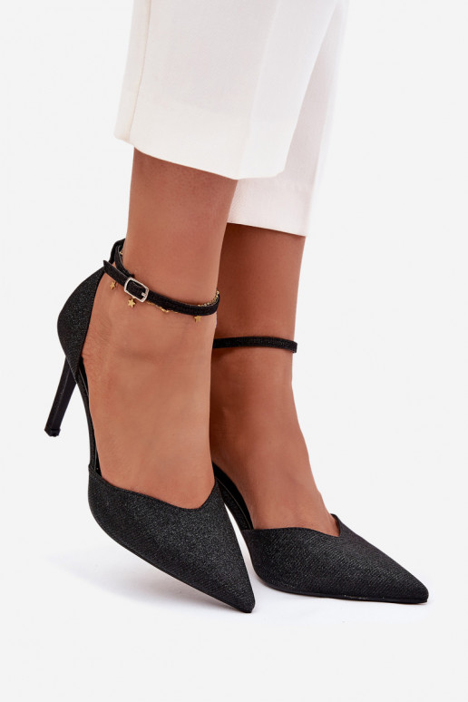 Spīdīgi augstpapēžu kurpes ar siksniņām melnas krāsas Joranne