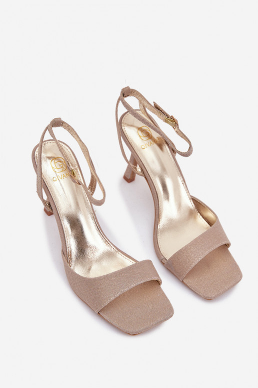 Sieviešu sandales ar plāniem papēžiem un spīdumu, zelta krāsas Brisora