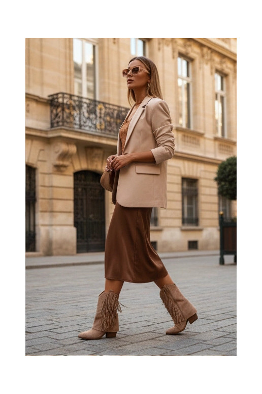 kovboju stila puszābaki Sieviešu ar bārkstīm ar papēdi Haki krāsas Gralina