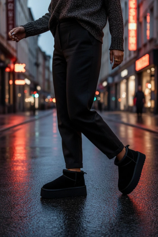 Melni sieviešu sniega zābaki no mākslīgās zamšas Irene