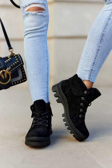 zamšādas  Sieviešu puszābaki apavi šņorējami Melns Dalles