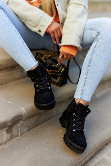 zamšādas  Sieviešu puszābaki apavi šņorējami Melns Dalles 2