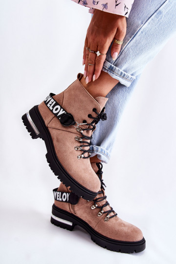 zamšādas siltināti Sieviešu puszābaki ar siksniņām brūnas krāsas Aurelio