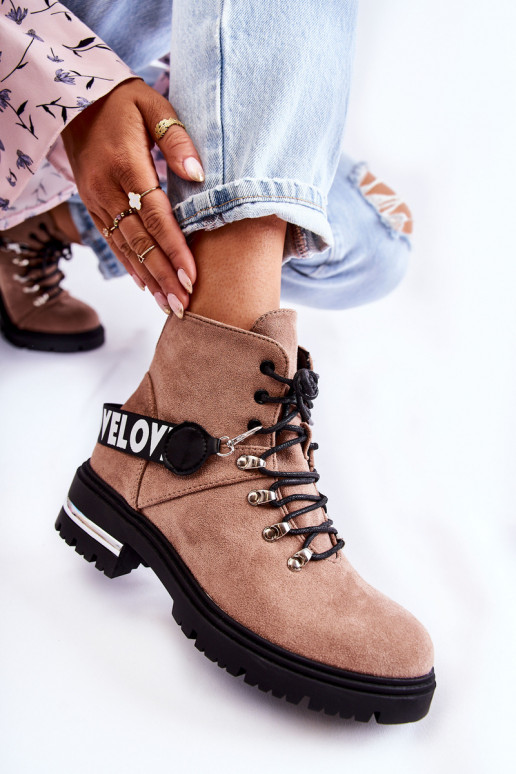 zamšādas siltināti Sieviešu puszābaki ar siksniņām brūnas krāsas Aurelio