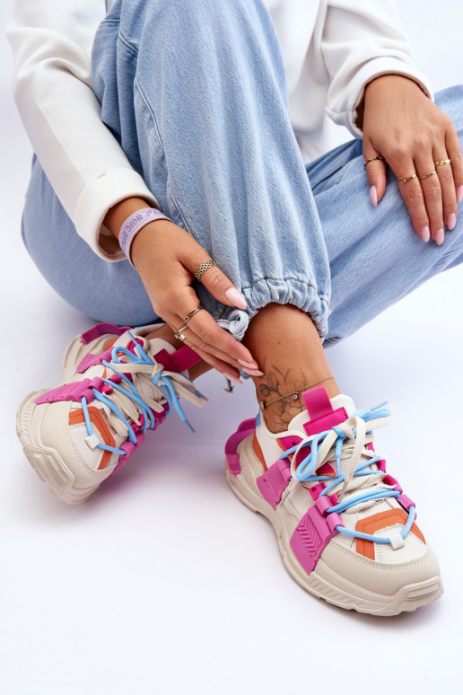  Stilīgasrni sporta apavi šņorējami smilšu krāsas-Rozā krāsas Chillout!