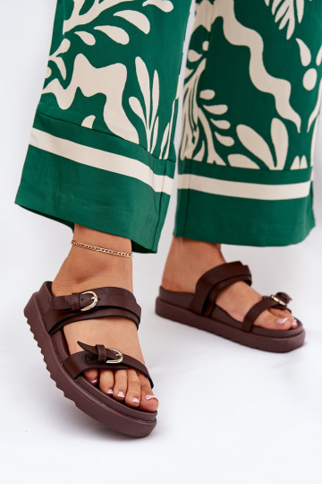 sieviešu čības ar platformu Ze Zelta krāsasmi ar sprādzēmmi brūnas krāsas Wernone 2