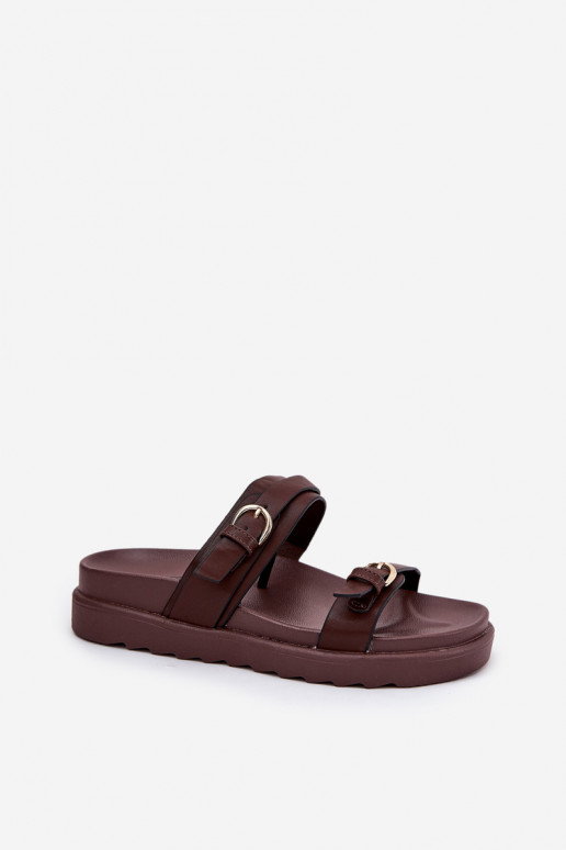 sieviešu čības ar platformu Ze Zelta krāsasmi ar sprādzēmmi brūnas krāsas Wernone