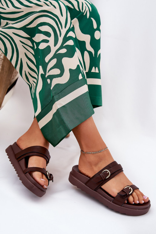 sieviešu čības ar platformu Ze Zelta krāsasmi ar sprādzēmmi brūnas krāsas Wernone