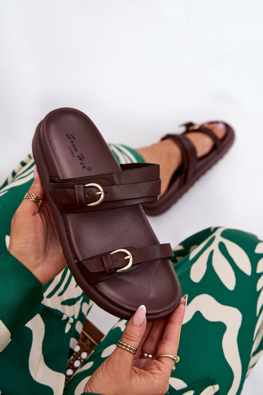 sieviešu čības ar platformu Ze Zelta krāsasmi ar sprādzēmmi brūnas krāsas Wernone