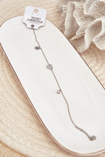 Potītes rokassprādze ar sirdīm Sudraba krāsas