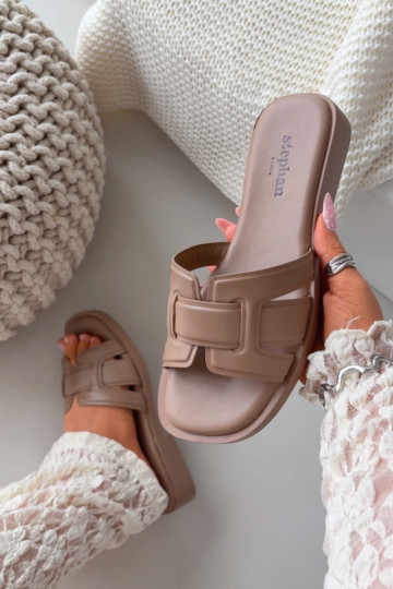 sieviešu čības ar platiem papēžiem smilšu krāsas Lorania 2