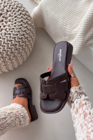 sieviešu čības ar platiem papēžiem Czekoladowe Lorania 2