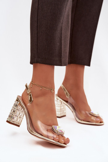  sandales ar papēdi ar mirdzošiem spīdumiem D&A MR52-239 Zelta krāsas