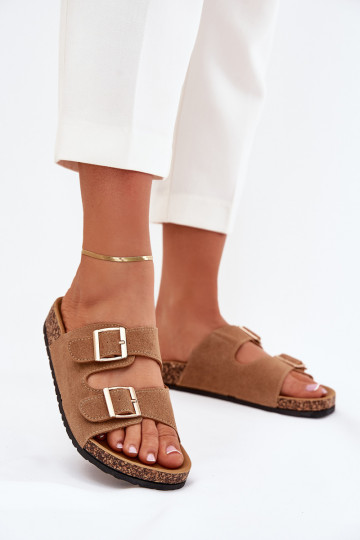 sieviešu čības Ze Zelta krāsasmi ar sprādzēmmi I Przeszyciami brūnas krāsas Lunera 2