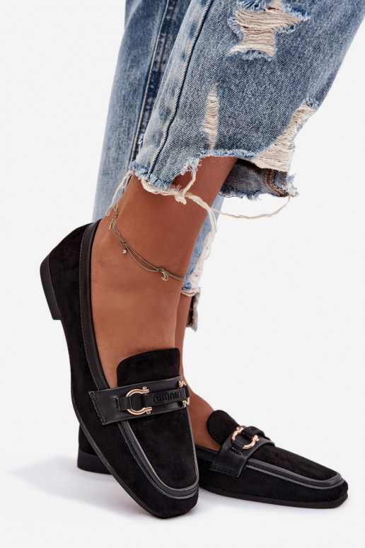 Mokasīni sievietēm ar izsmalcinātiem elementiem, melnā krāsā Evelora