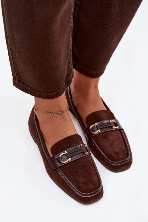 Mokasīni sievietēm ar izsmalcinātiem elementiem, šokolādes krāsā Evelora