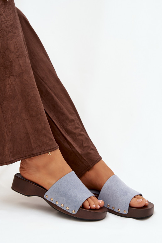 Sieviešu čības ar zelta krāsas dzīsliņām zilā krāsā Ferinna