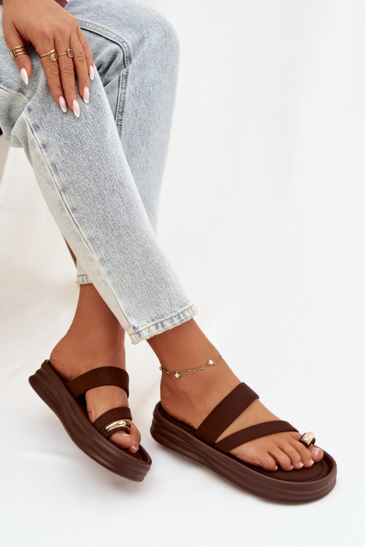 Auduma sieviešu čības Ar svītrām I Zelta krāsasm Detalem Czekoladowe Farielle