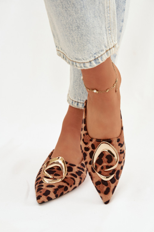 sieviešu čības Mule  Zelta krāsasm Detalem ar leoparda kažokādas rakstu Galvella
