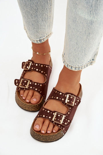 sieviešu čības Ze Zelta krāsasmi ar sprādzēmmi  brūnas krāsas Tervina