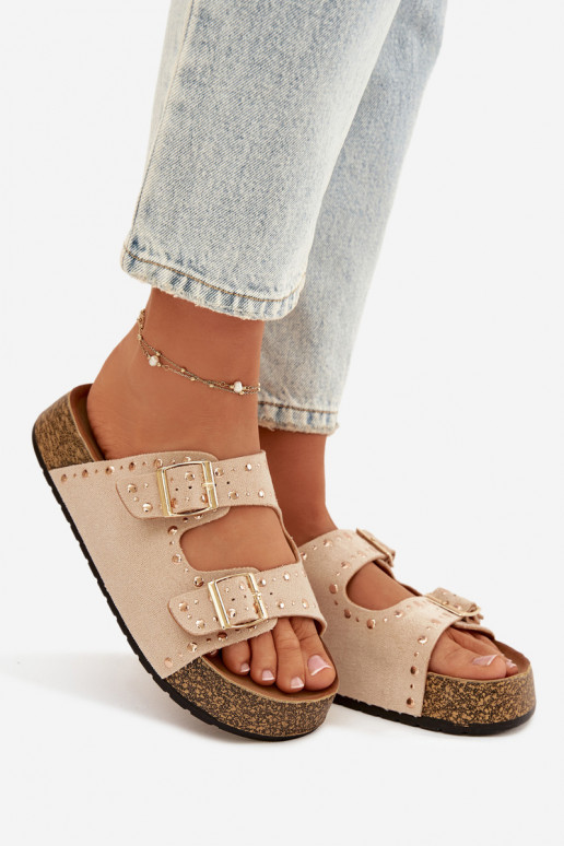 sieviešu čības Ze Zelta krāsasmi ar sprādzēmmi  Ziloņkaula krāsas Tervina