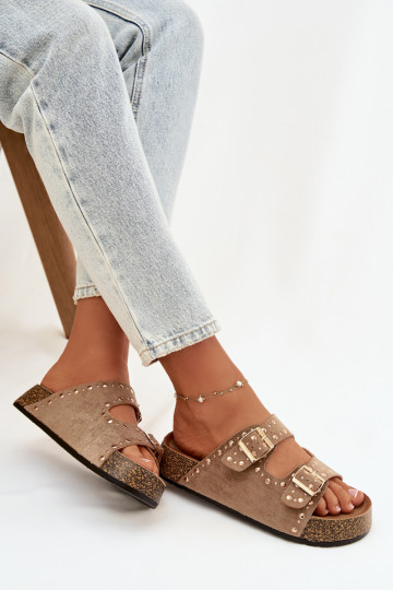 sieviešu čības Ze Zelta krāsasmi ar sprādzēmmi  Haki krāsas Tervina