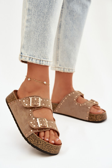 sieviešu čības Ze Zelta krāsasmi ar sprādzēmmi  Haki krāsas Tervina 2