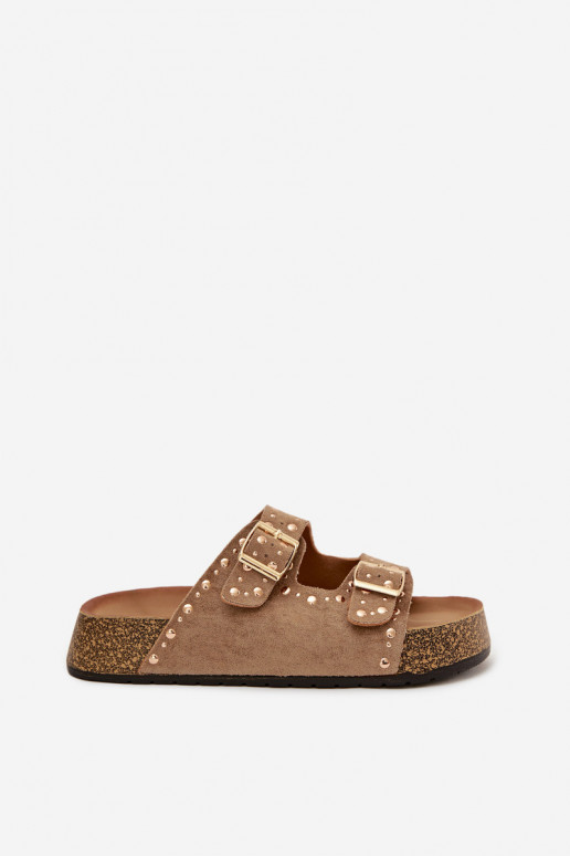 sieviešu čības Ze Zelta krāsasmi ar sprādzēmmi  Haki krāsas Tervina